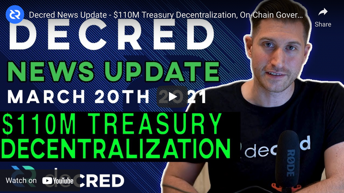 Decred News Update - $110M Treasury Decentralization, On-Chain Governance Voting, Network ATH & More