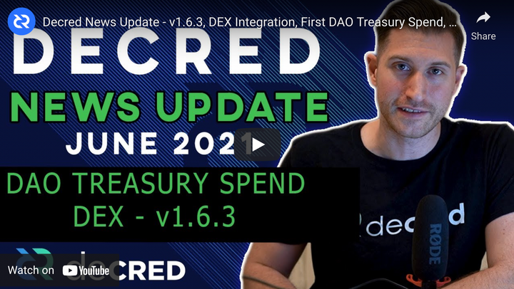 Decred News Update - v1.6.3, DEX Integration, First DAO Treasury Spend, Staking ATH & More
