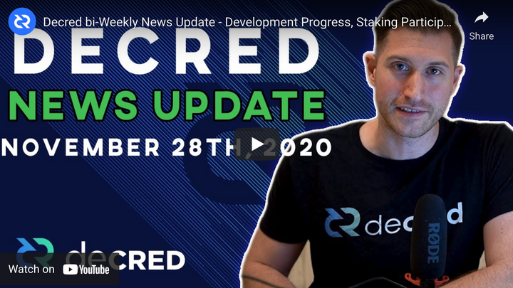 Decred bi-Weekly News Update - Development Progress, Staking Participation All-Time High - And More!
