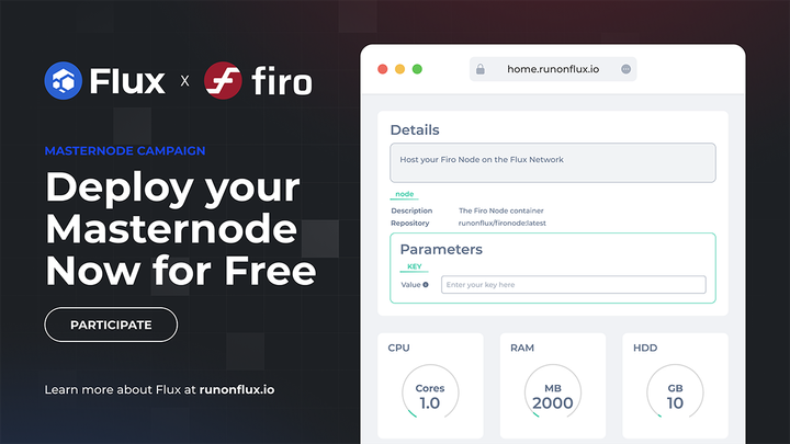Free Firo Masternode hosting on Flux Cloud